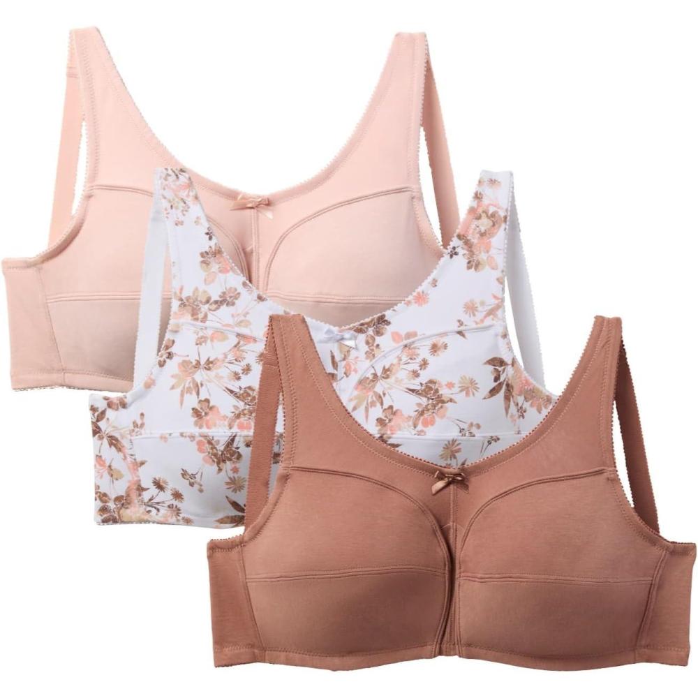 imageComfort Choice Womens Plus Size 3Pack Cotton Wireless BraMocha Assorted