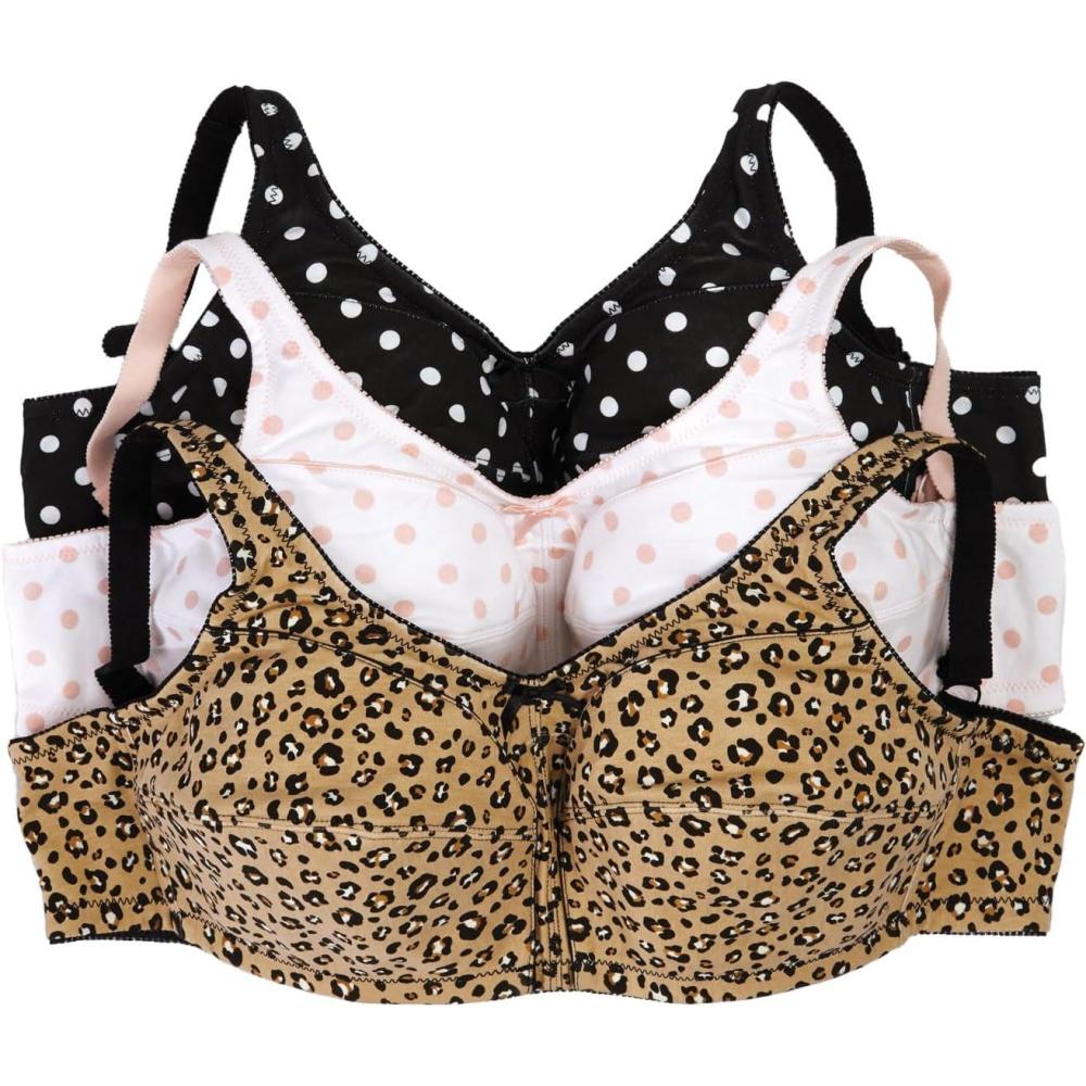 imageComfort Choice Womens Plus Size 3Pack Cotton Wireless BraPolka Dot Assorted