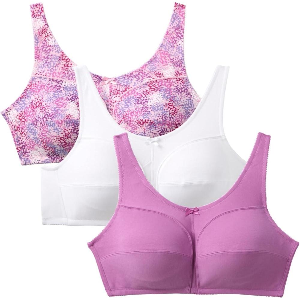 imageComfort Choice Womens Plus Size 3Pack Cotton Wireless BraPretty Orchid Assorted