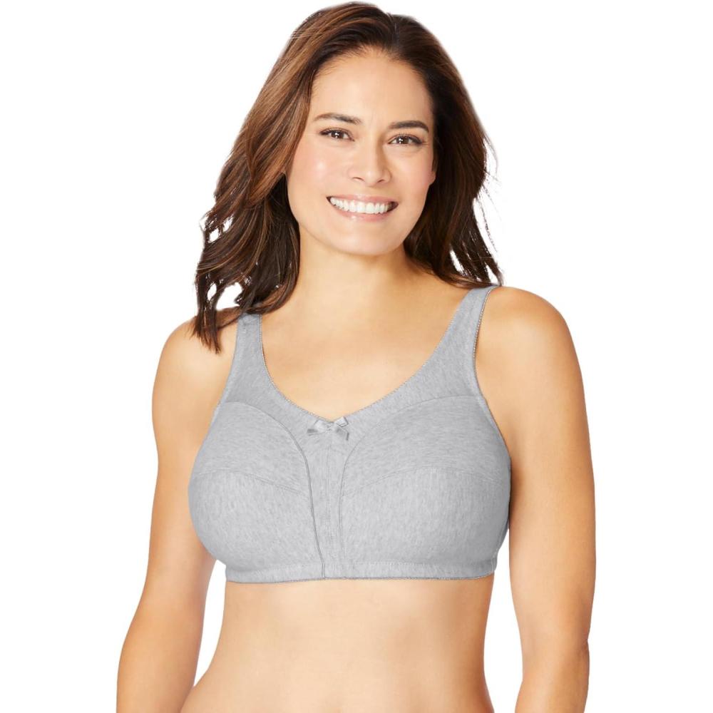 imageComfort Choice Womens Plus Size Cotton BackClose Wireless BraHeather Grey