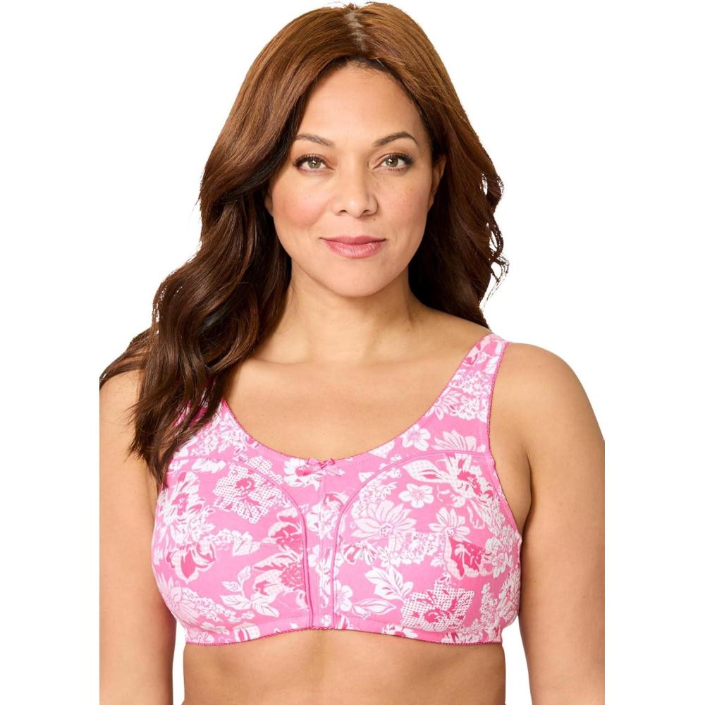 imageComfort Choice Womens Plus Size Cotton BackClose Wireless BraPeony Petal Floral