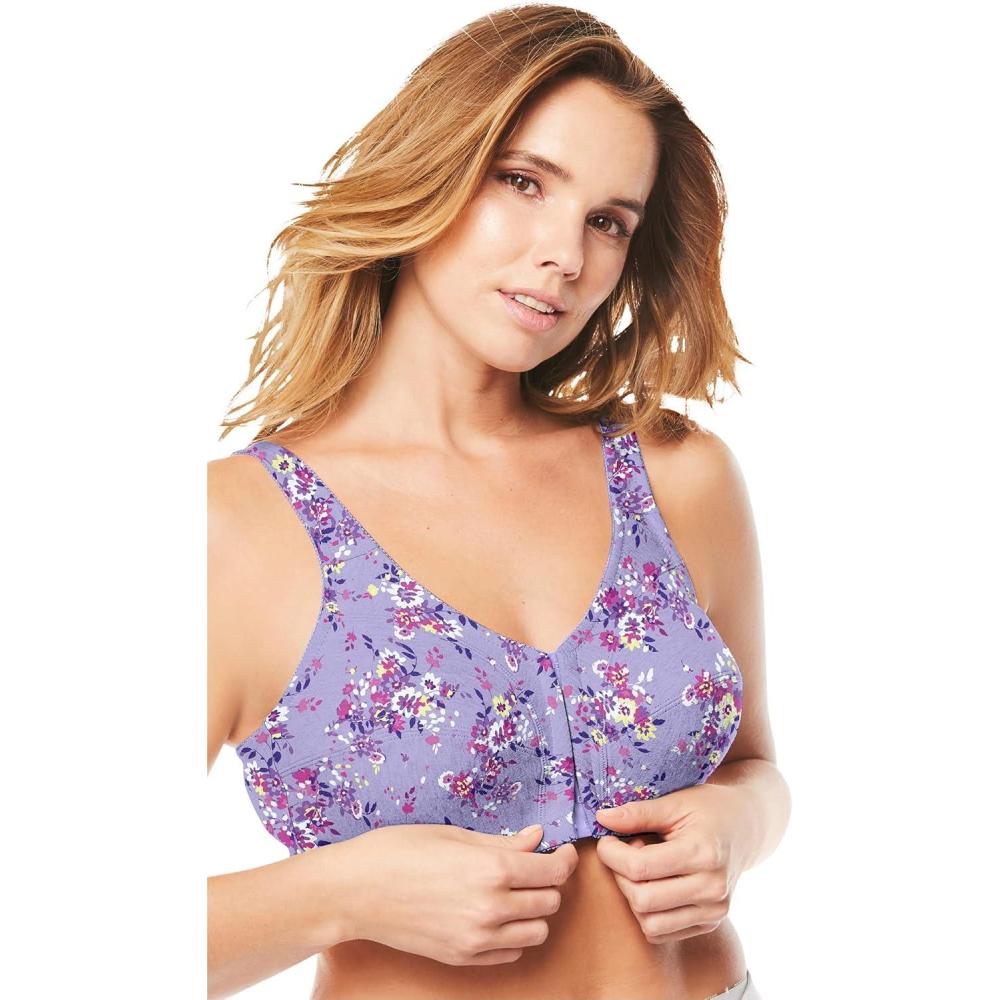 imageComfort Choice Womens Plus Size Cotton FrontClose Wireless BraLavender Spray