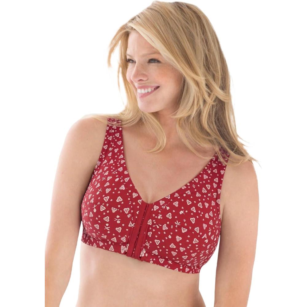 imageComfort Choice Womens Plus Size Cotton FrontClose Wireless BraPoppy Red Scattered Hearts