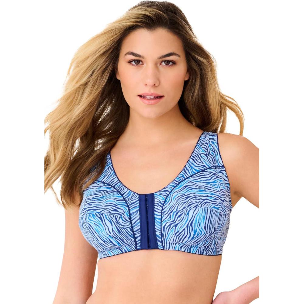 imageComfort Choice Womens Plus Size Cotton FrontClose Wireless BraSky Blue Zebra
