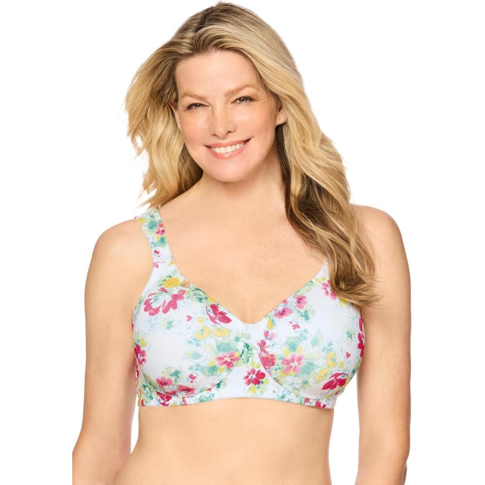 imageComfort Choice Womens Plus Size Cotton Wireless Lightly Padded TShirt BraWhite Botanical
