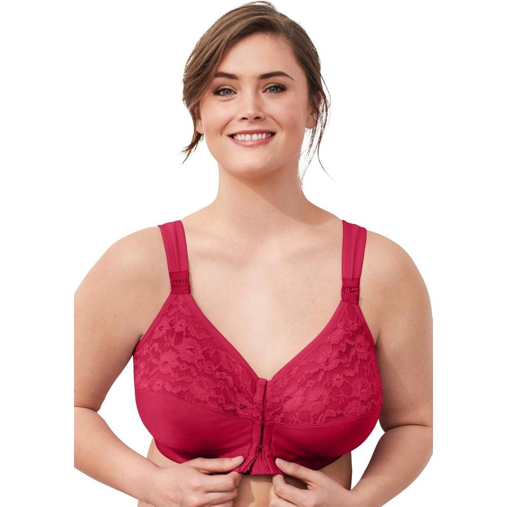 imageComfort Choice Womens Plus Size Easy Enhancer Front Close Wireless Posture BraClassic Red