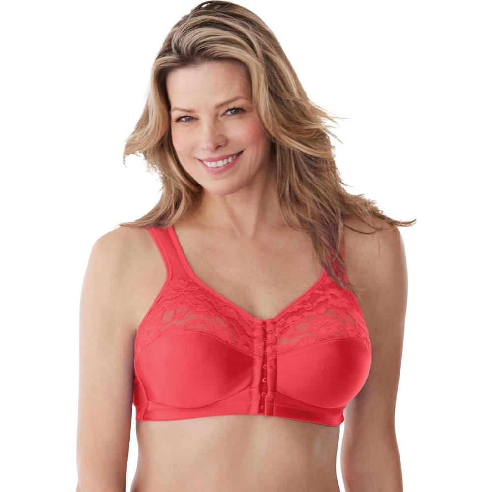 imageComfort Choice Womens Plus Size Easy Enhancer FrontClose Wireless BraSoft Geranium