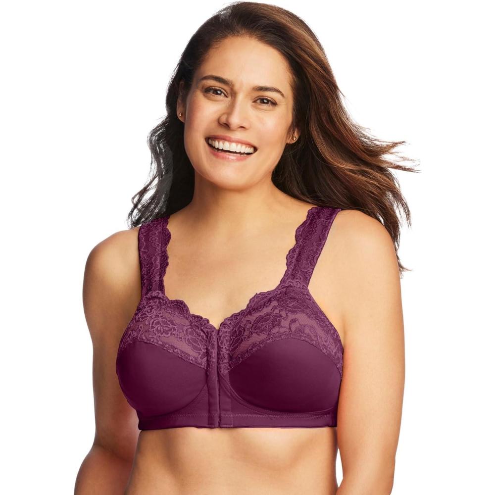 imageComfort Choice Womens Plus Size Front Close Wireless Gel Strap BraDeep Claret