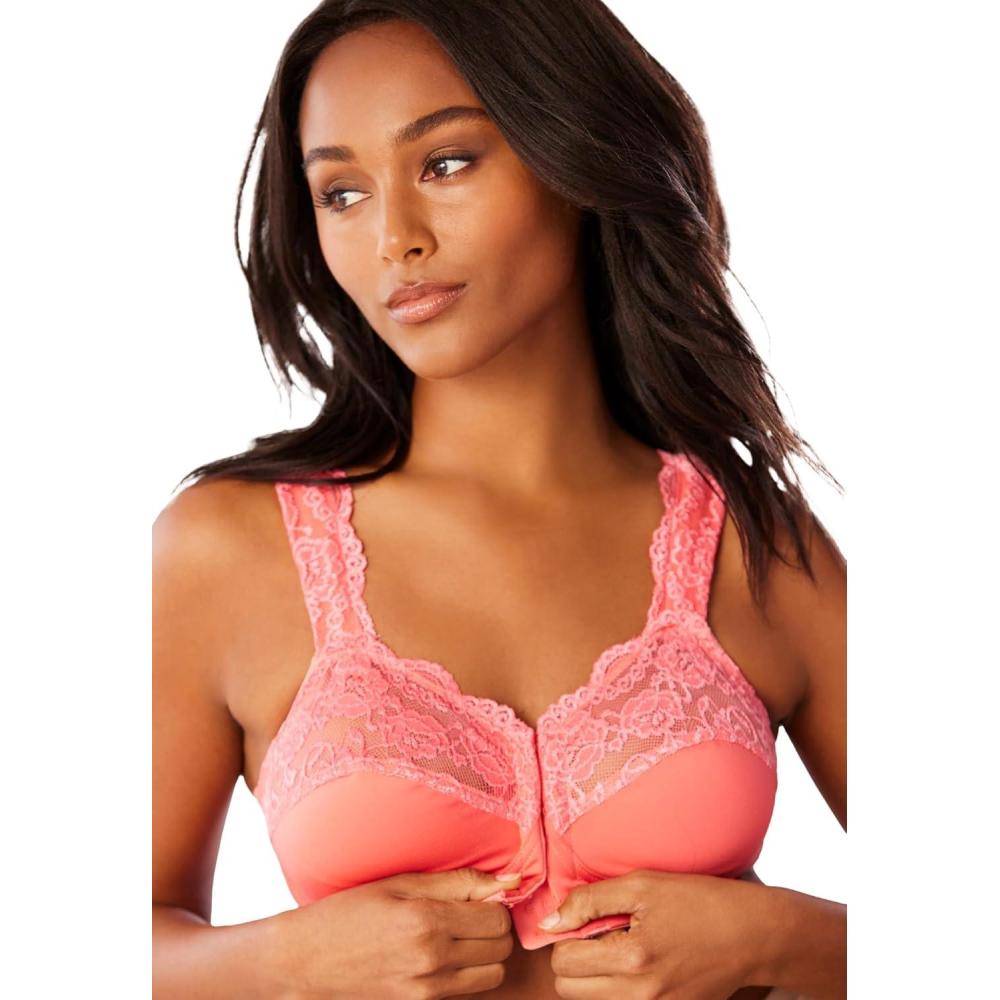 imageComfort Choice Womens Plus Size Front Close Wireless Gel Strap BraSweet Coral