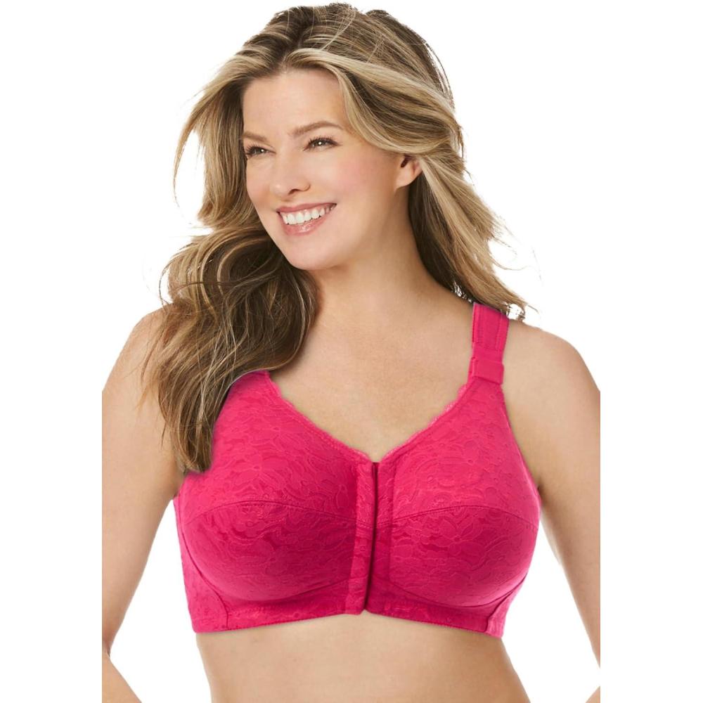 imageComfort Choice Womens Plus Size Front Close Wireless Posture BraPink Burst Lace