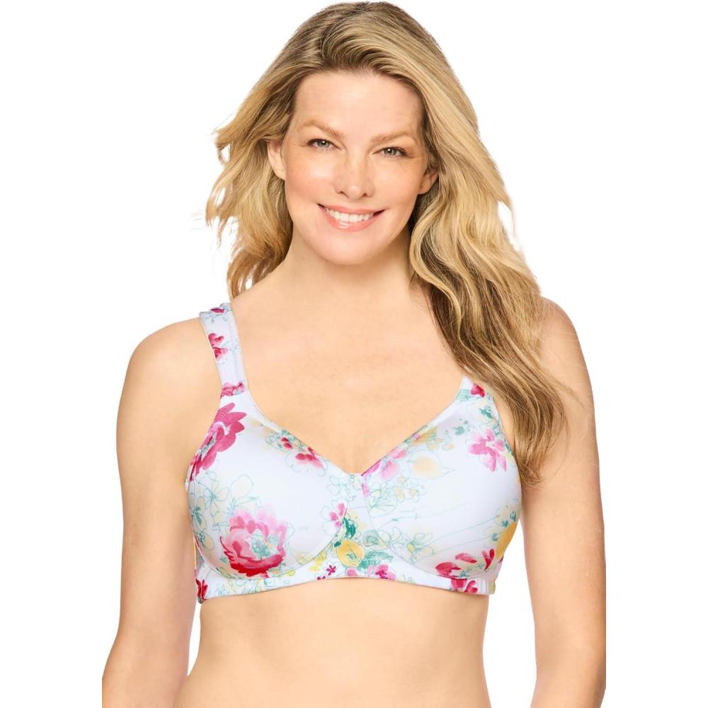 imageComfort Choice Womens Plus Size Microfiber Wireless Lightly Padded TShirtWhite Botanical