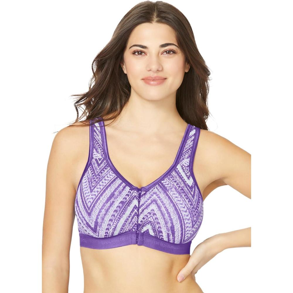 imageComfort Choice Womens Plus Size Wireless FrontClose Lounge BraPlum Burst Chevron