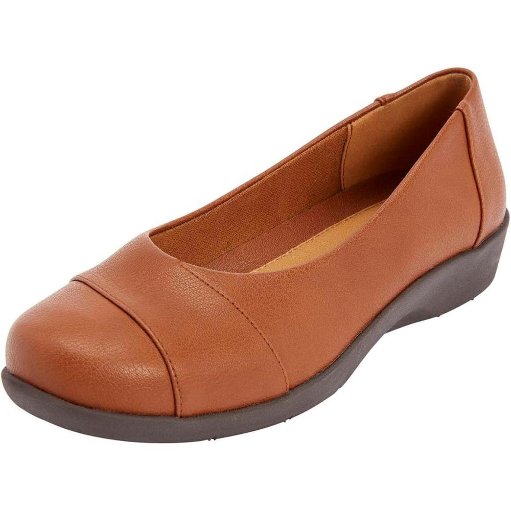 imageComfortview Womens Wide Width The Gab FlatCognac