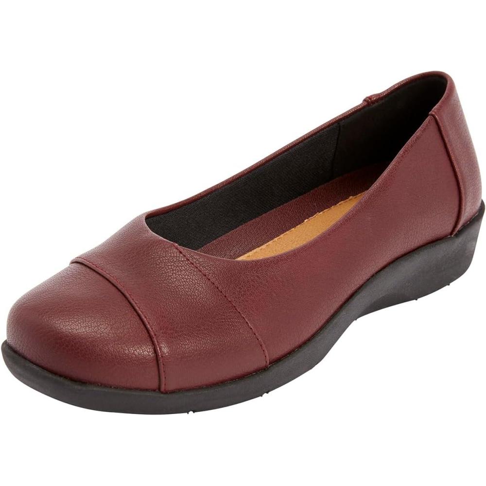 imageComfortview Womens Wide Width The Gab FlatNew Wine