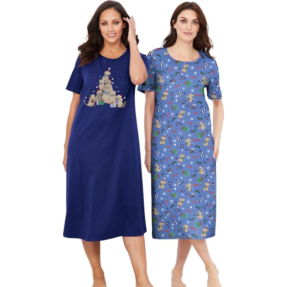 imageDreams ampamp Co Plus Size 2Pack Long SleepshirtsEvening Blue Golden Retriever