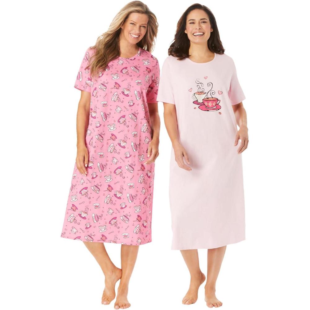 imageDreams ampamp Co Plus Size 2Pack Long SleepshirtsPink Tea Cup
