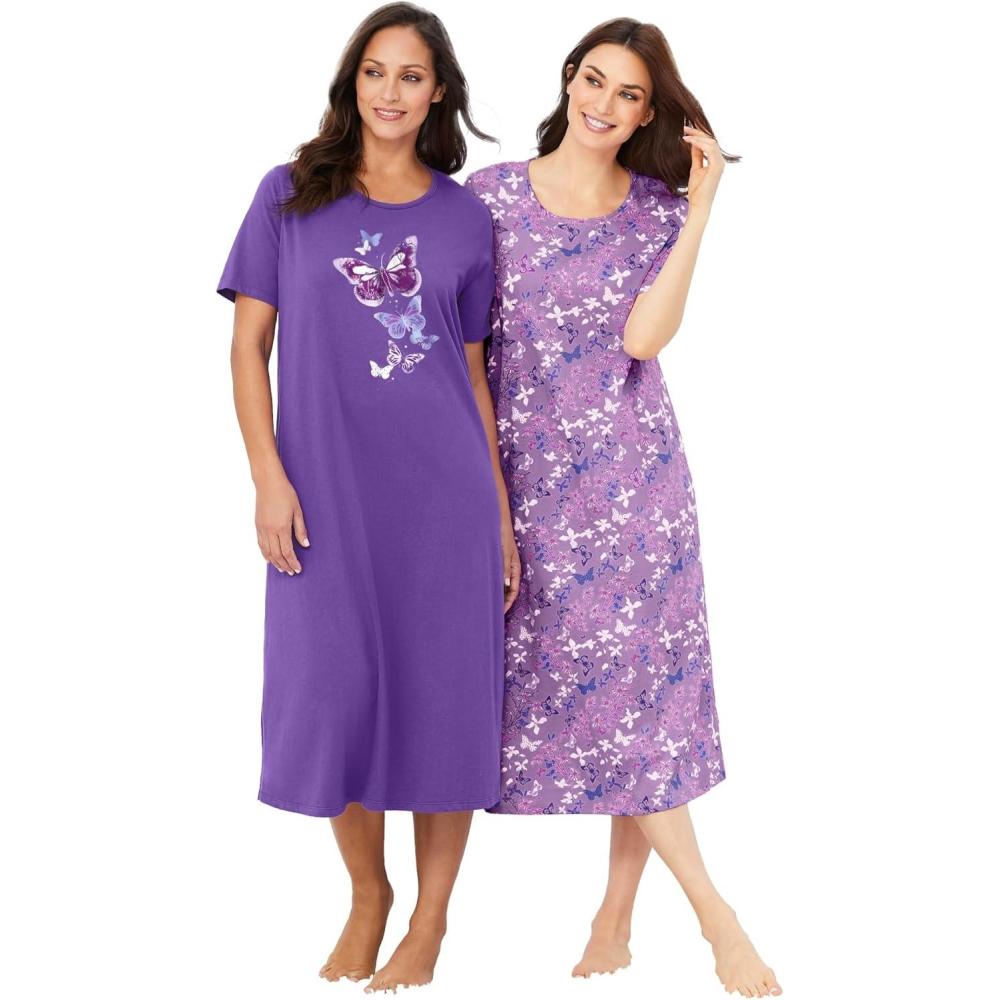 imageDreams ampamp Co Plus Size 2Pack Long SleepshirtsPlum Burst Floral Butterfly