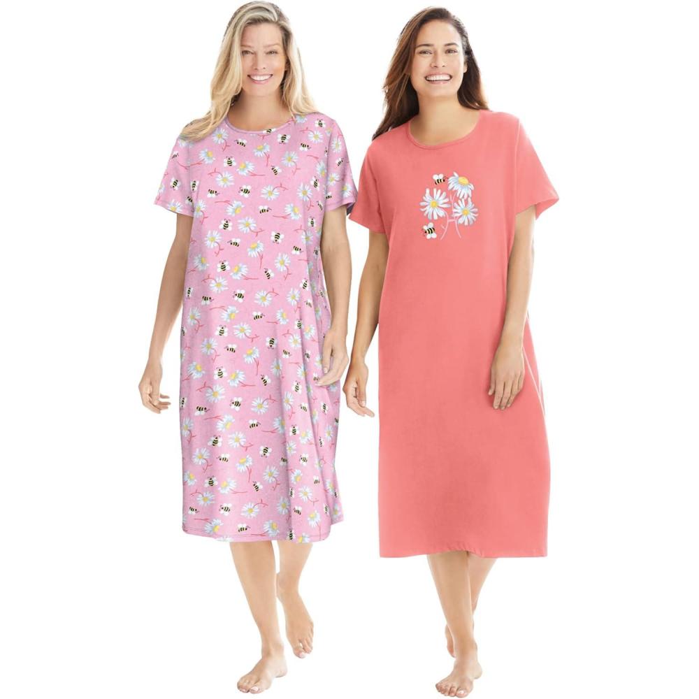 imageDreams ampamp Co Plus Size 2Pack Long SleepshirtsSweet Coral Bees