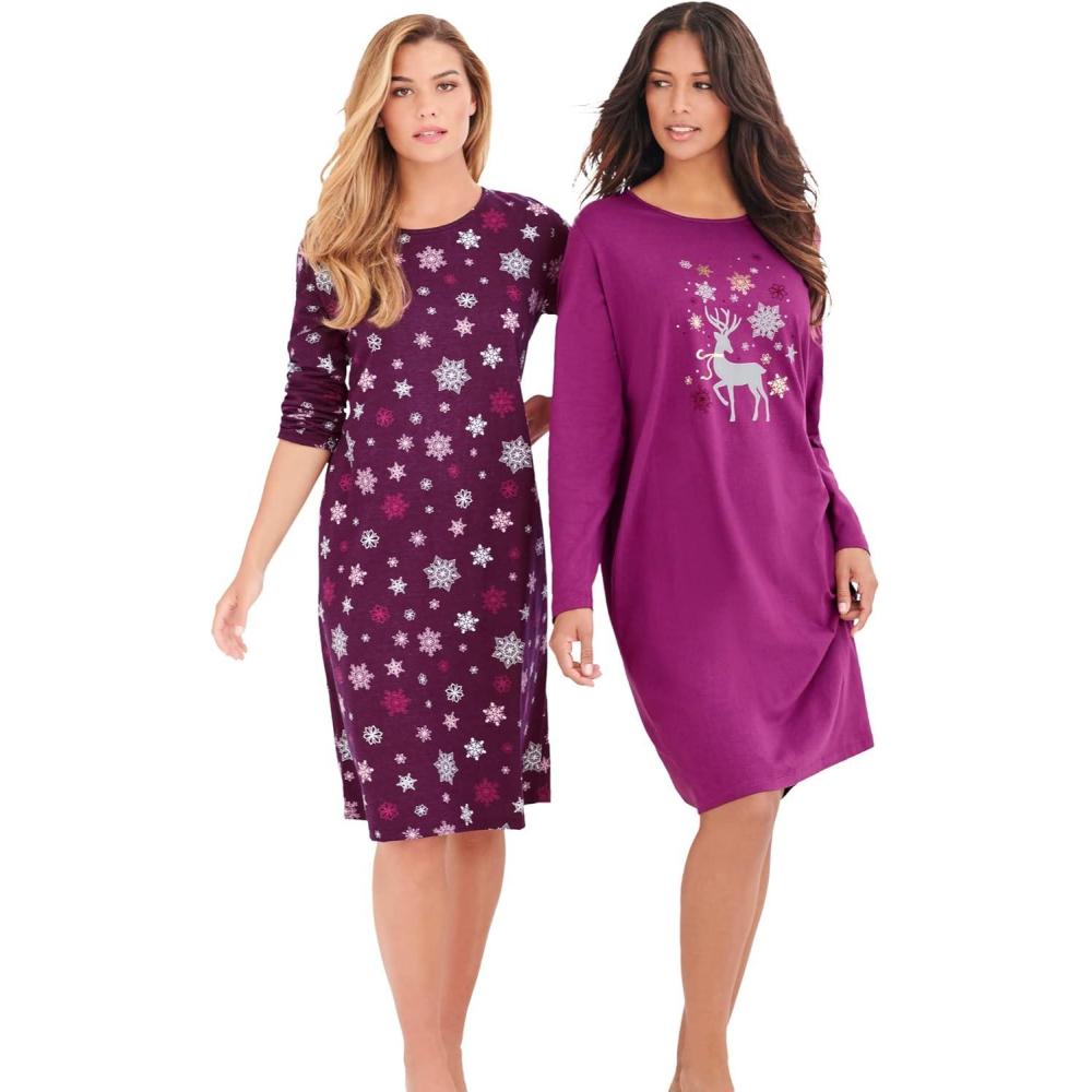 imageDreams ampamp Co Plus Size 2Pack LongSleeve SleepshirtDark Berry Snowflake