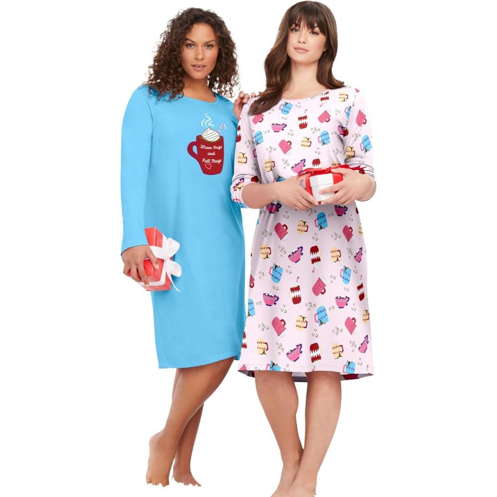 imageDreams ampamp Co Plus Size 2Pack LongSleeve SleepshirtGlass Blue Mugs