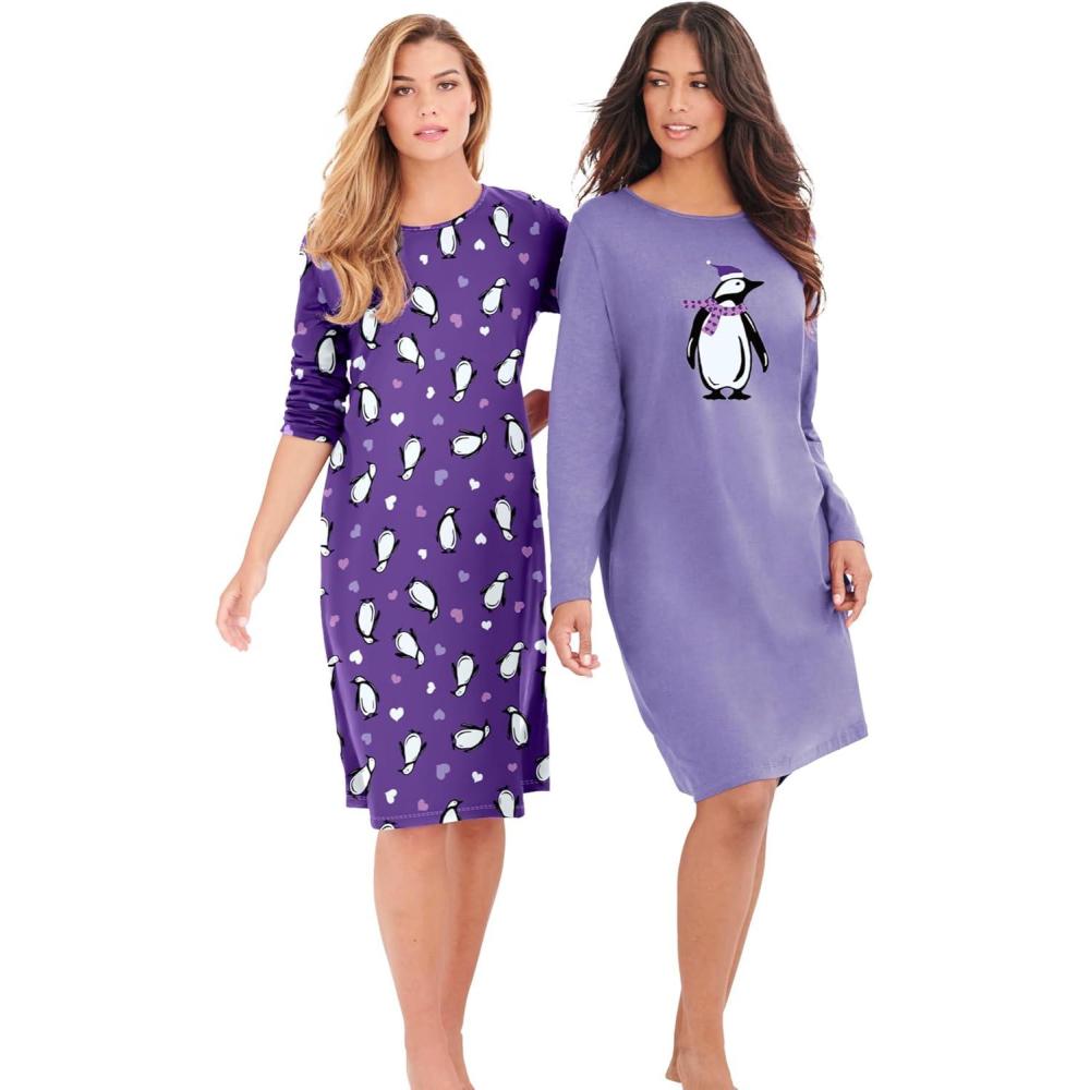 imageDreams ampamp Co Plus Size 2Pack LongSleeve SleepshirtPlum Burst Penguins