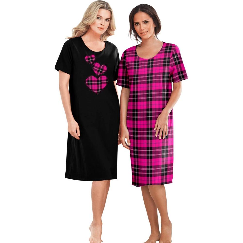 imageDreams ampamp Co Plus Size 2Pack ShortSleeve SleepshirtBlack Hearts