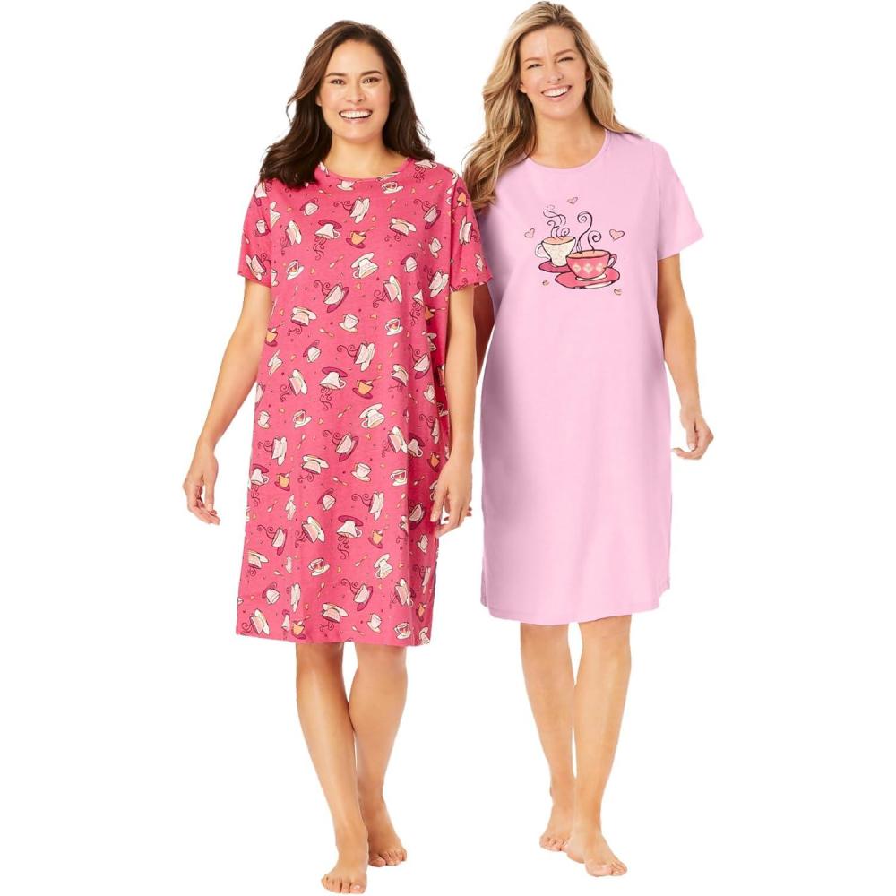 imageDreams ampamp Co Plus Size 2Pack ShortSleeve SleepshirtPink Tea Cup