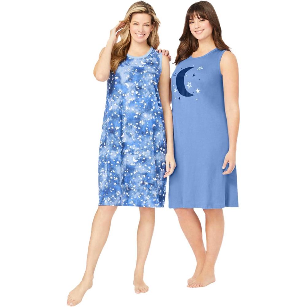 imageDreams ampamp Co Plus Size 2Pack Sleeveless SleepshirtFrench Blue Tie Dye Moon