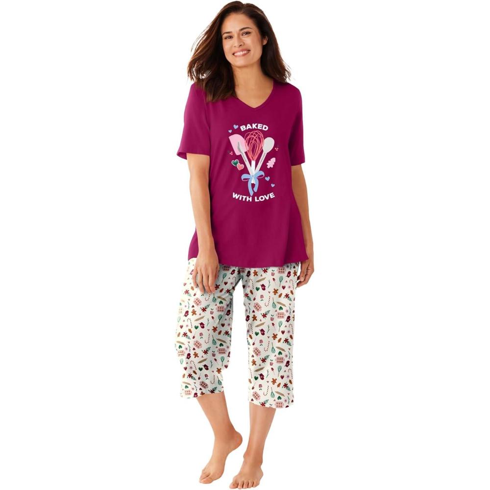 imageDreams ampamp Co Plus Size 2Piece Capri PJ SetPomegranate Love