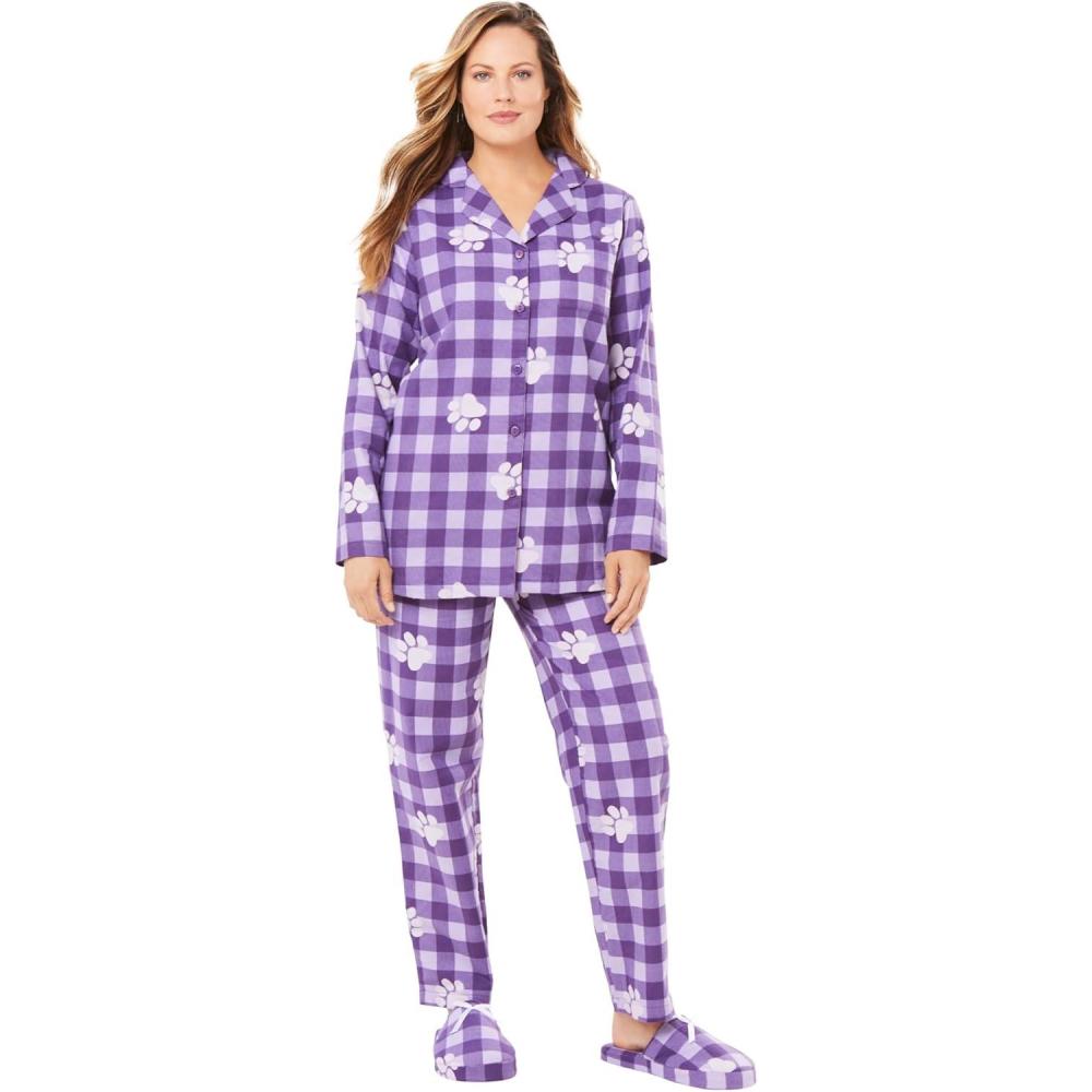 imageDreams ampamp Co Plus Size Classic Flannel Pajama SetPlum Burst Plaid Paw