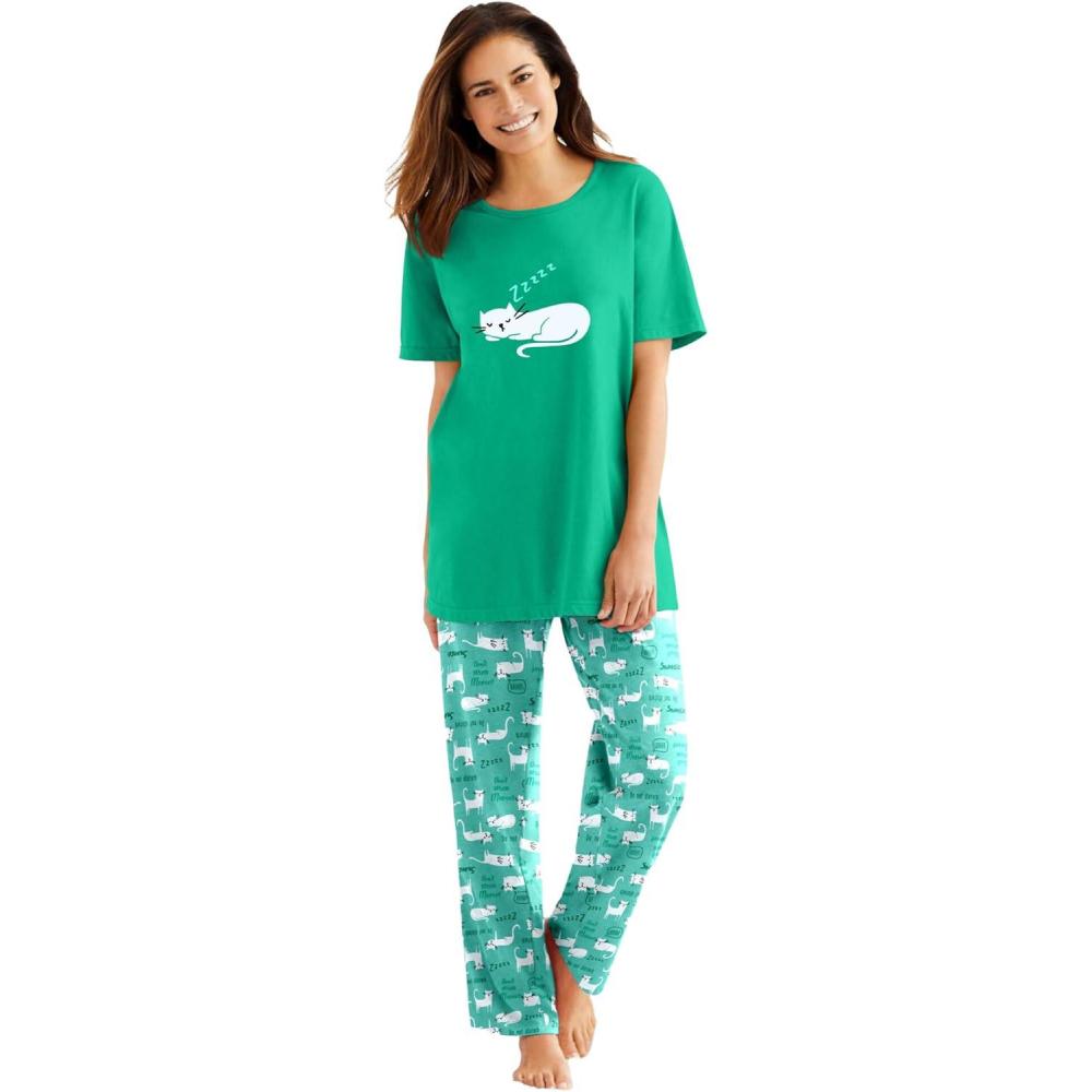 imageDreams ampamp Co Plus Size Graphic Tee PJ SetTropical Emerald Cat