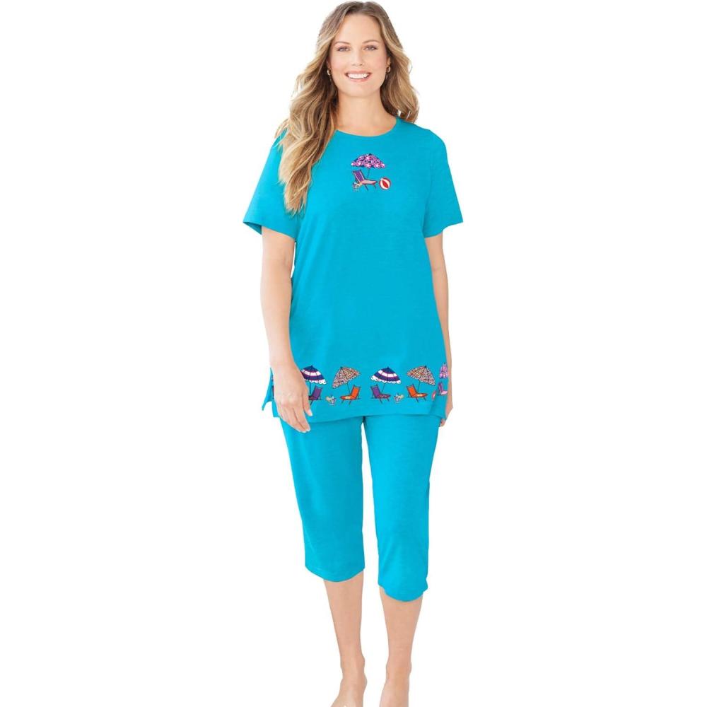 imageDreams ampamp Co Plus Size Knit Capri Sleep SetCapri Blue Umbrella