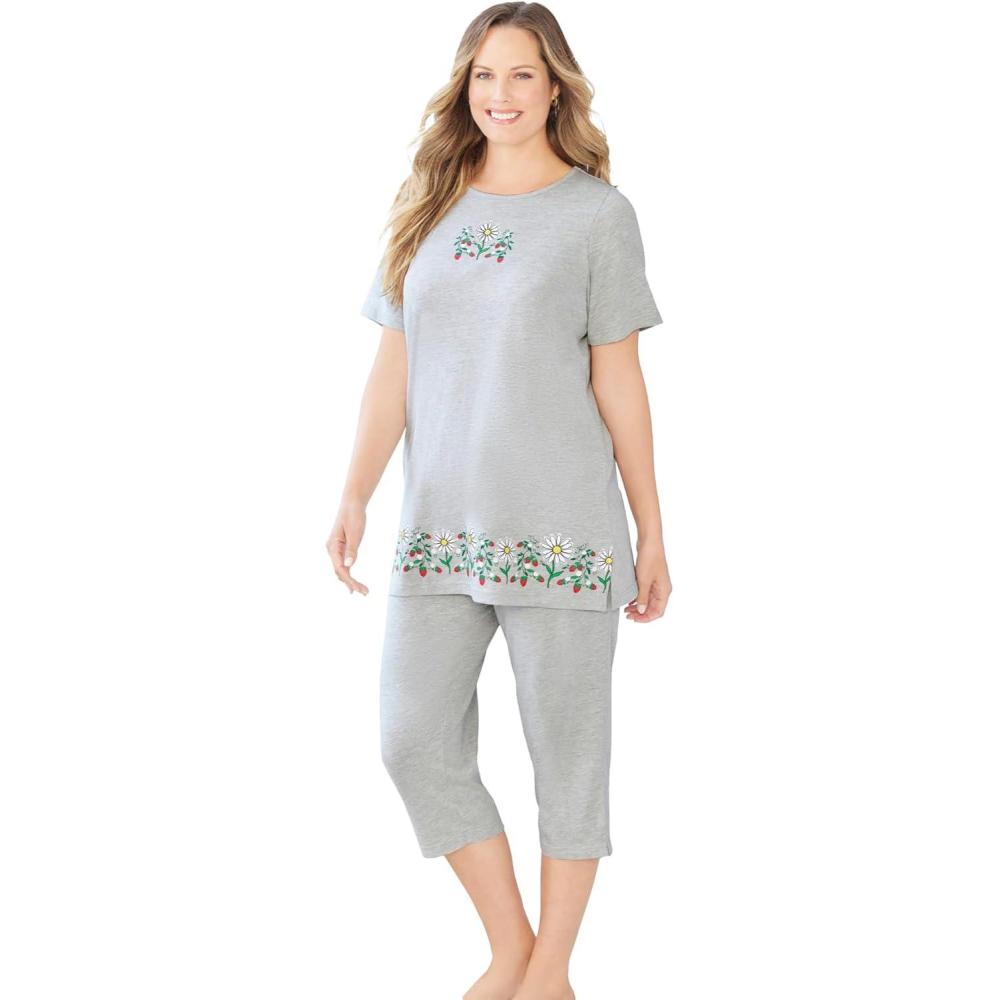 imageDreams ampamp Co Plus Size Knit Capri Sleep SetHeather Grey Daisy