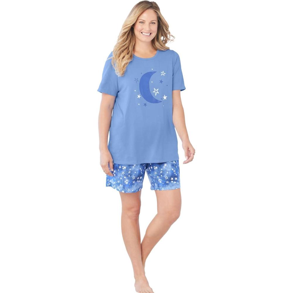 imageDreams ampamp Co Plus Size Knit Pj Short SetFrench Blue Tie Dye Moon