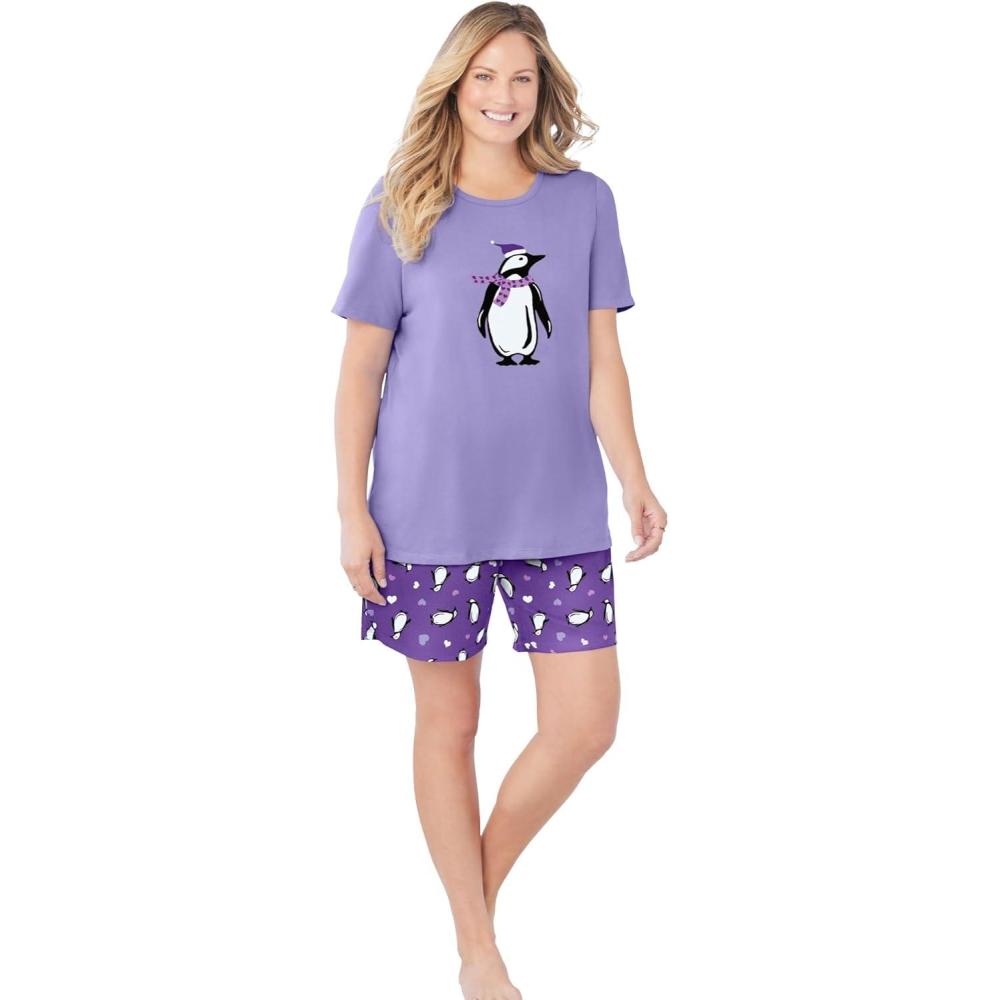 imageDreams ampamp Co Plus Size Knit Pj Short SetPlum Burst Penguins