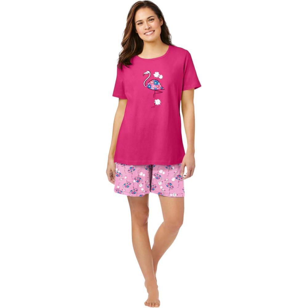 imageDreams ampamp Co Plus Size Knit Pj Short SetRaspberry Sorbet Flamingos