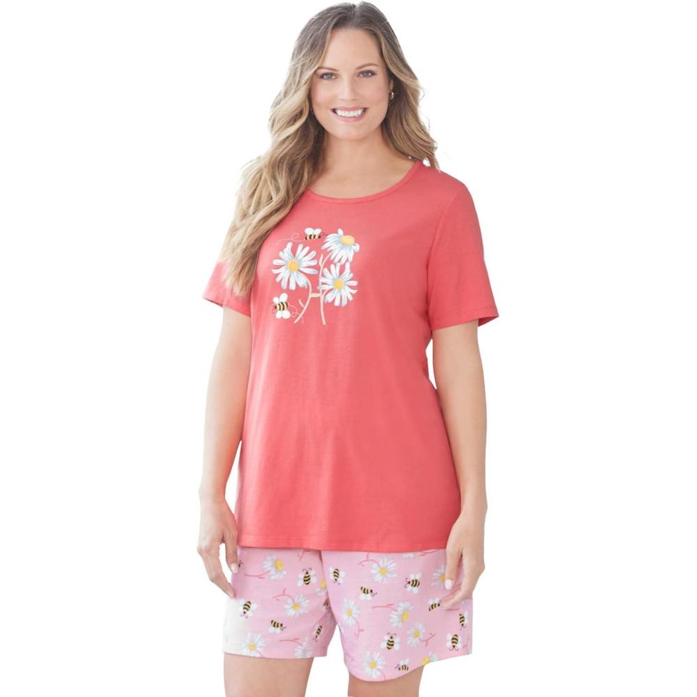 imageDreams ampamp Co Plus Size Knit Pj Short SetSweet Coral Bees