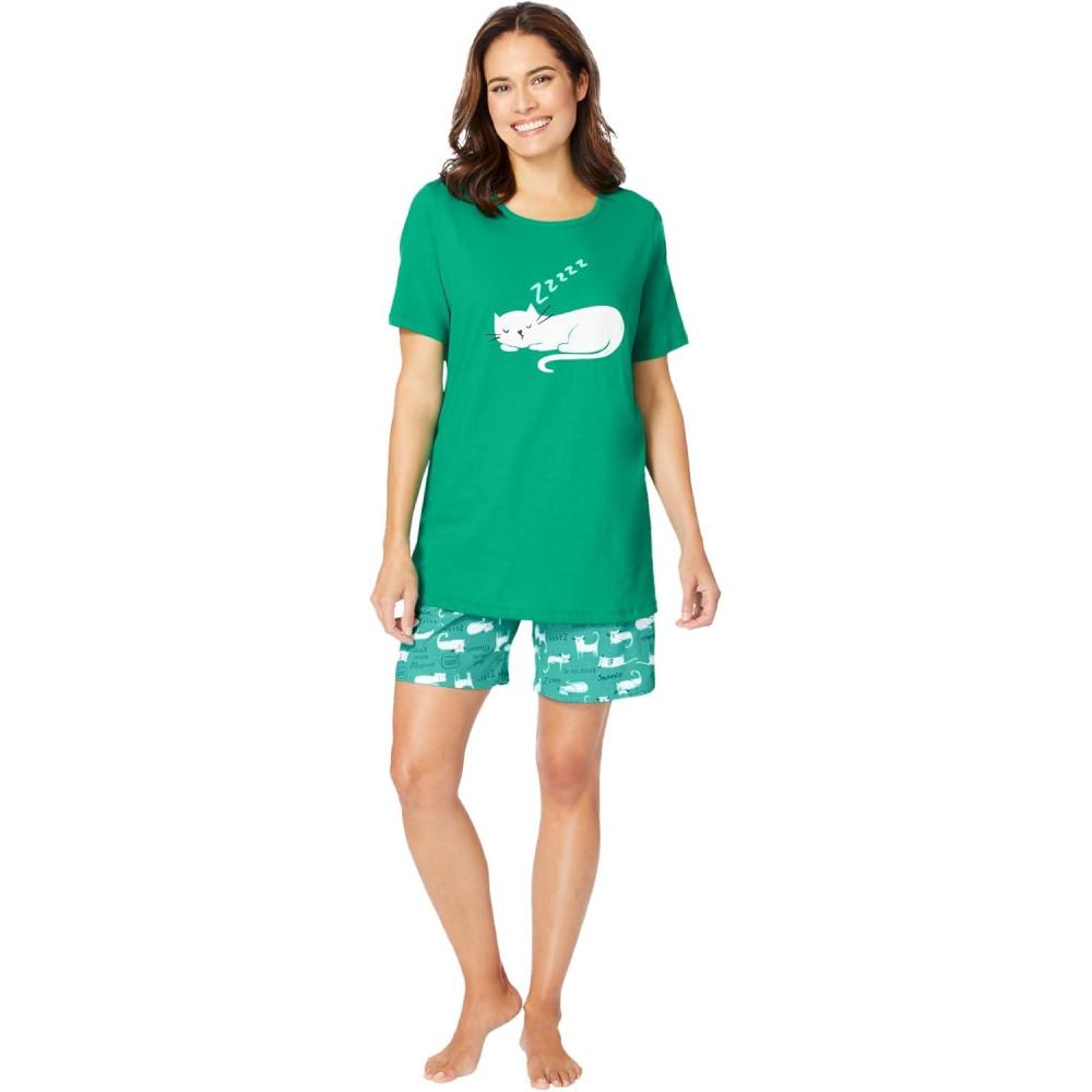 imageDreams ampamp Co Plus Size Knit Pj Short SetTropical Emerald Cat