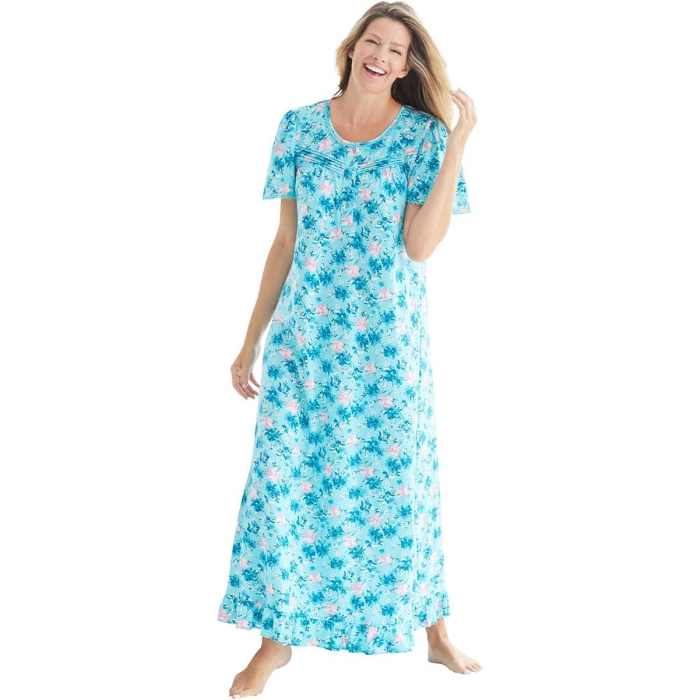 imageDreams ampamp Co Plus Size Long Floral Print Cotton GownCaribbean Blue Roses