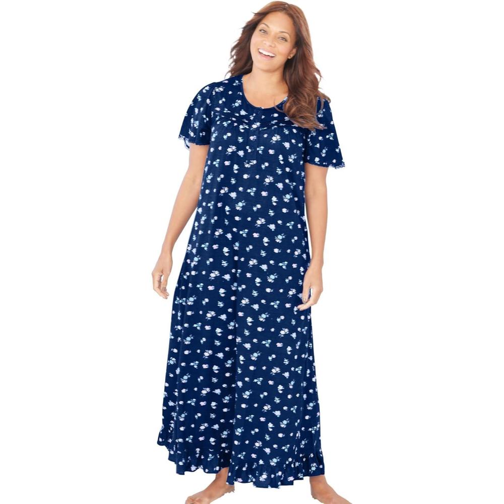imageDreams ampamp Co Plus Size Long Floral Print Cotton GownEvening Blue Flowers
