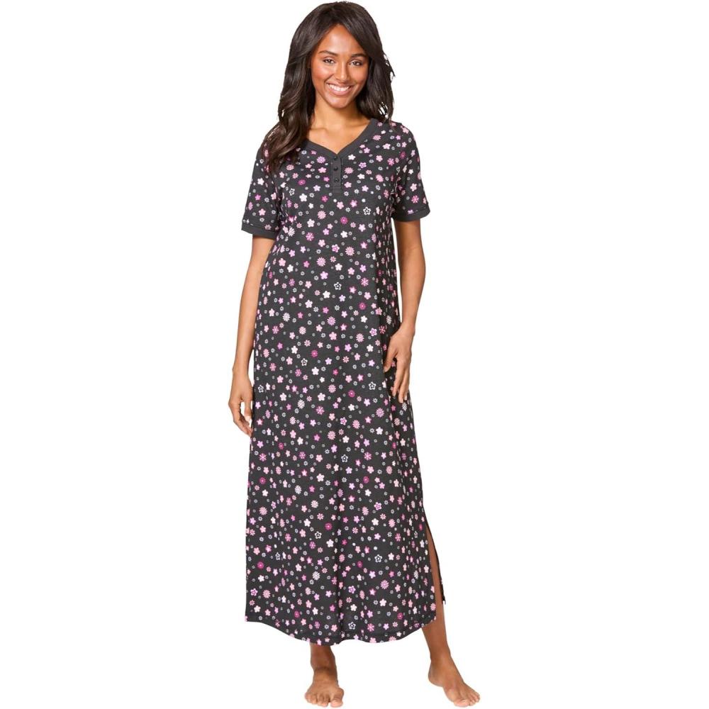 imageDreams ampamp Co Plus Size Long Henley SleepshirtBlack Multi Floral