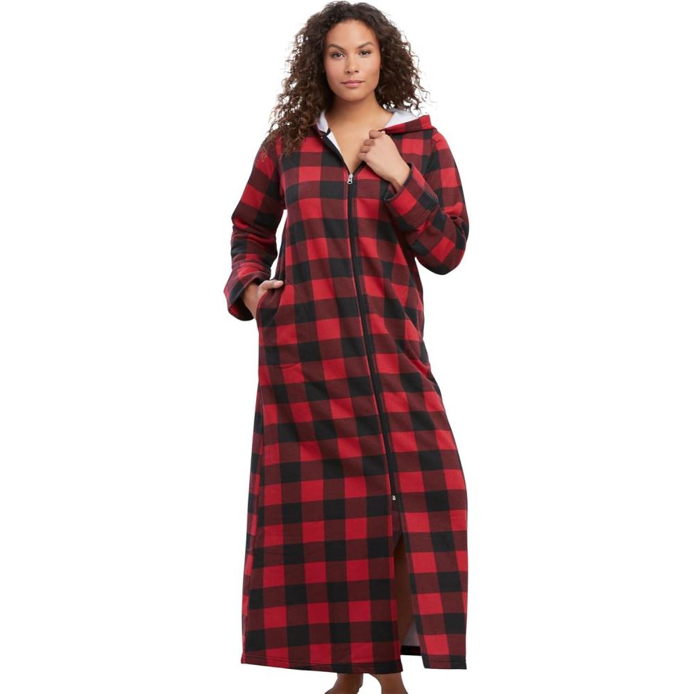 imageDreams ampamp Co Plus Size Long Hooded Fleece Sweatshirt RobeRed Buffalo Plaid