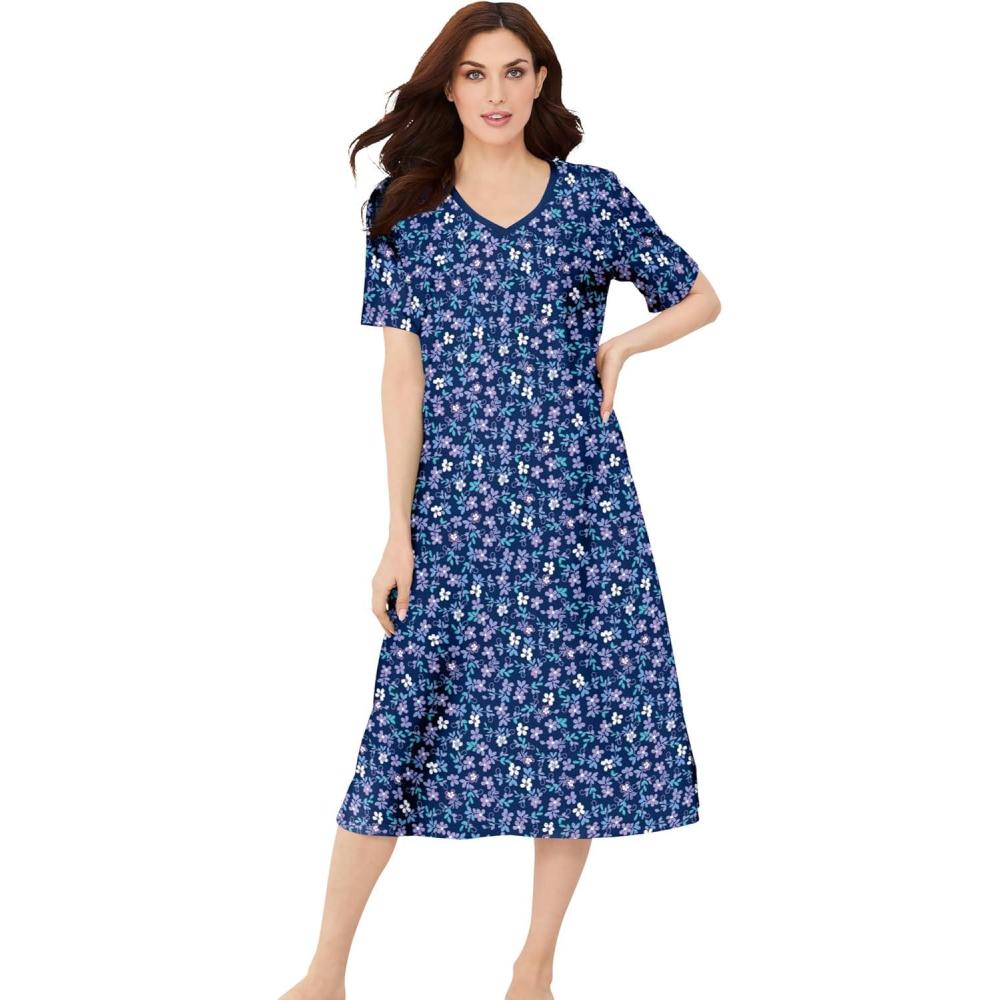 imageDreams ampamp Co Plus Size Long Print SleepshirtEvening Blue Flowers