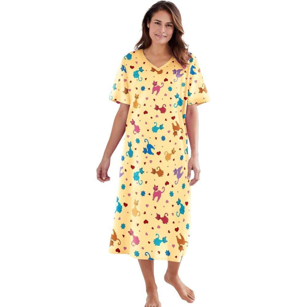 imageDreams ampamp Co Plus Size Long Print SleepshirtYellow Cats