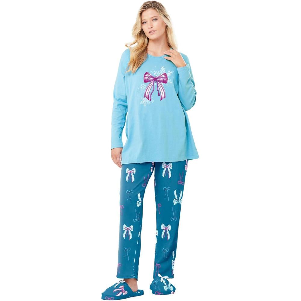 imageDreams ampamp Co Plus Size Long Sleeve Knit PJ SetDeep Teal Bows