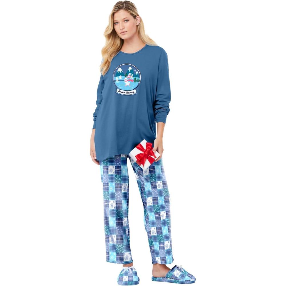 imageDreams ampamp Co Plus Size Long Sleeve Knit PJ SetDusty Indigo Snow Bunny
