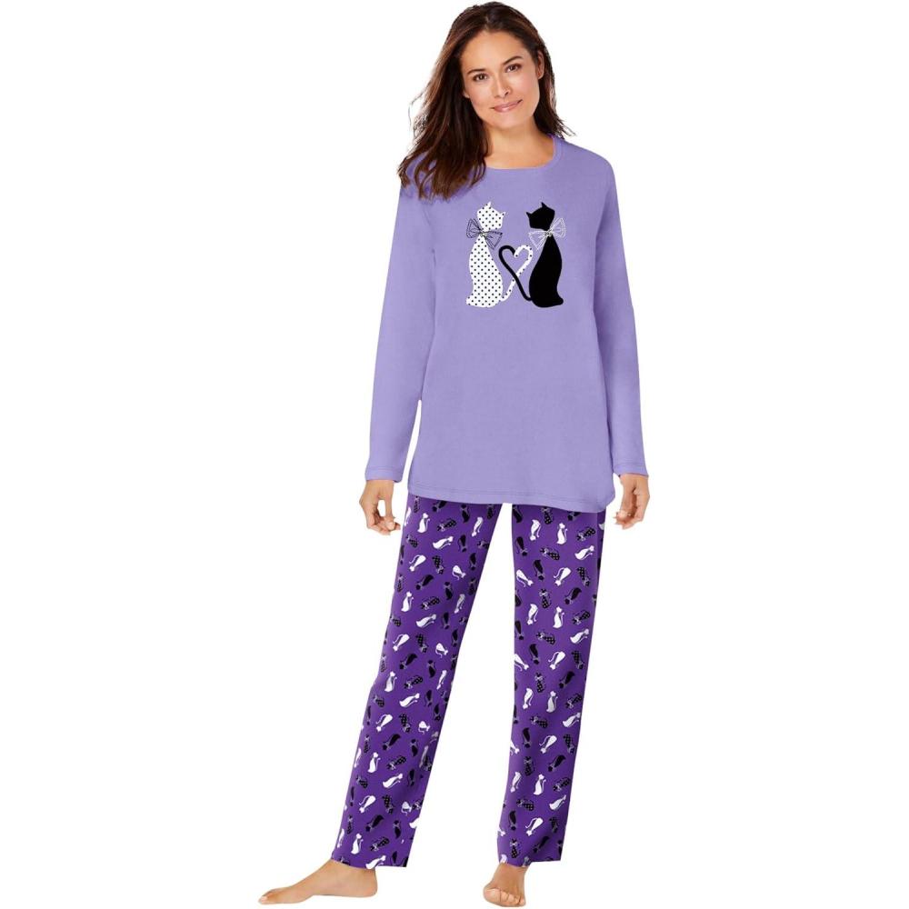 imageDreams ampamp Co Plus Size Long Sleeve Knit PJ SetPlum Burst Cat