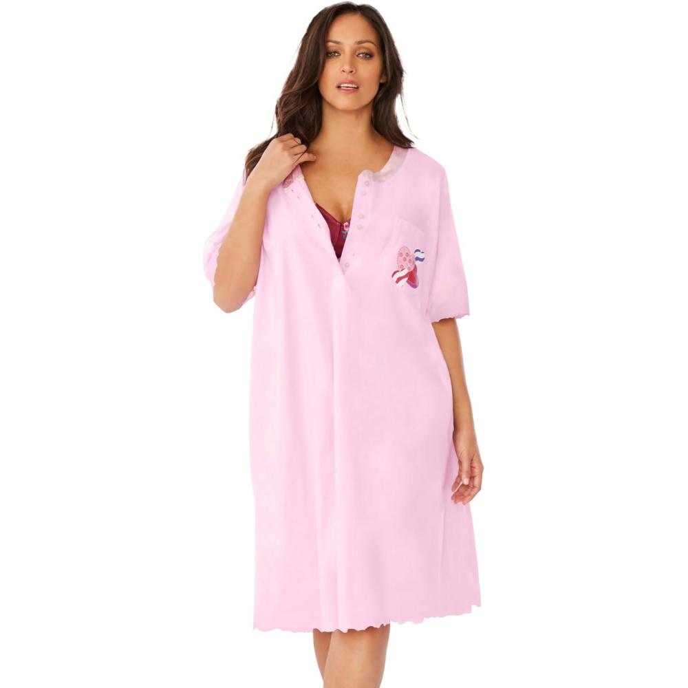 imageDreams ampamp Co Plus Size Satin Trim Cotton SleepshirtPink Stripe Heart
