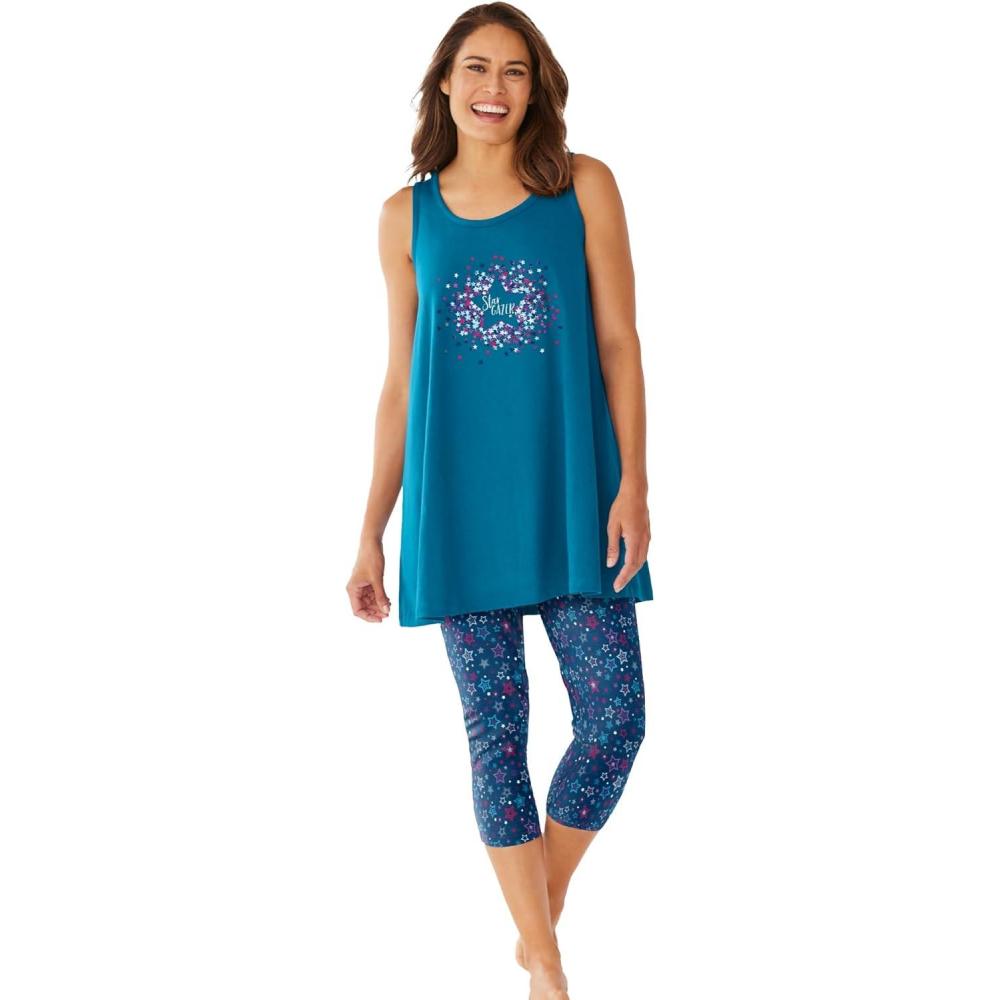 imageDreams ampamp Co Plus Size Scoopneck Tank ampamp Capri Legging PJ SetDeep Teal Stargazer