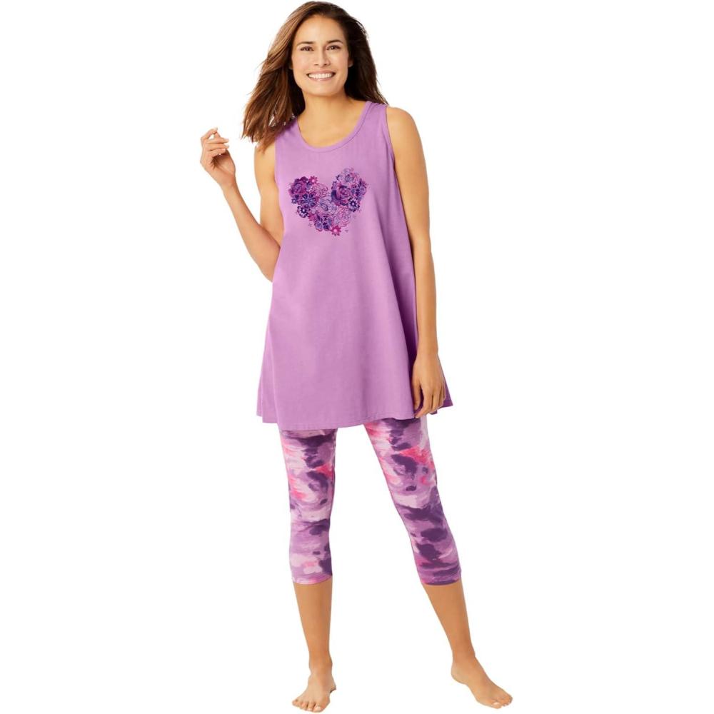 imageDreams ampamp Co Plus Size Scoopneck Tank ampamp Capri Legging PJ SetPlum Burst Tie Dye